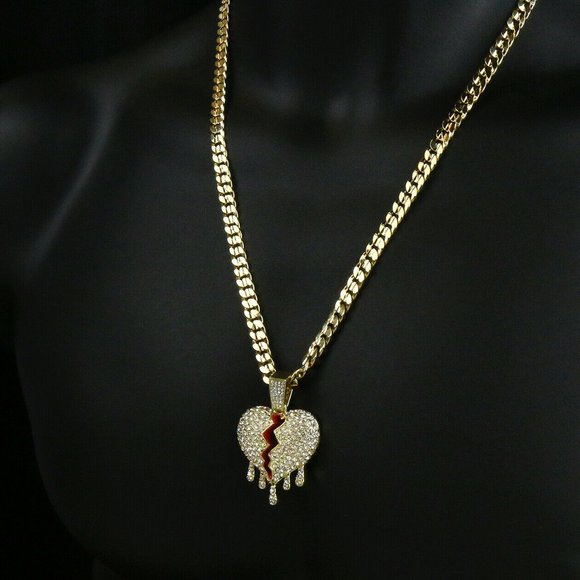 14k Gold Heart 24" Cuban Chain + Pendant